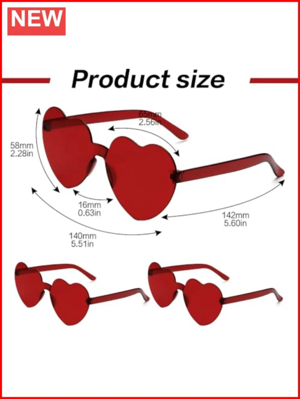 2 Pairs Heart Shaped Sunglasses Rimless Plastic Novelty Shades Party Favors